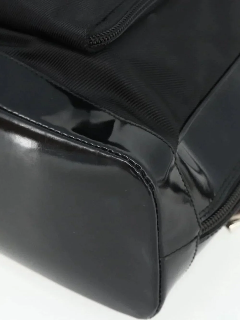 GUCCI Bamboo Bag Patent leather Black Silver 003 2058 0059 5 Auth ka4208